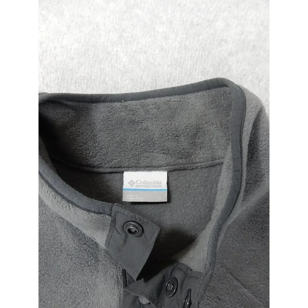 Columbia‎ 2 Tone Logo Fleece 4 Snap Pullover Sweater (Men's Large) Gray